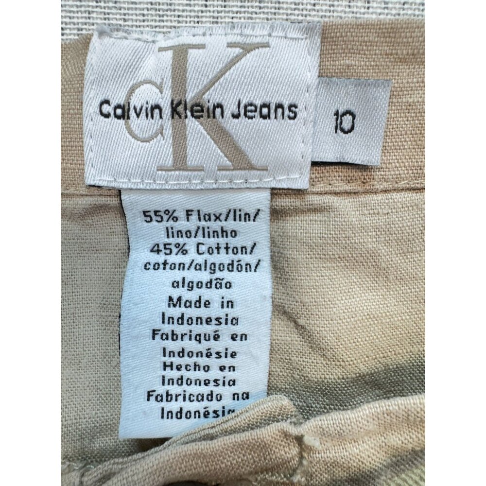 Calvin Klein Jeans Womens Mini Skirt Size 10 Beige Drawstring Slits Casual Y2K - Picture 2 of 8